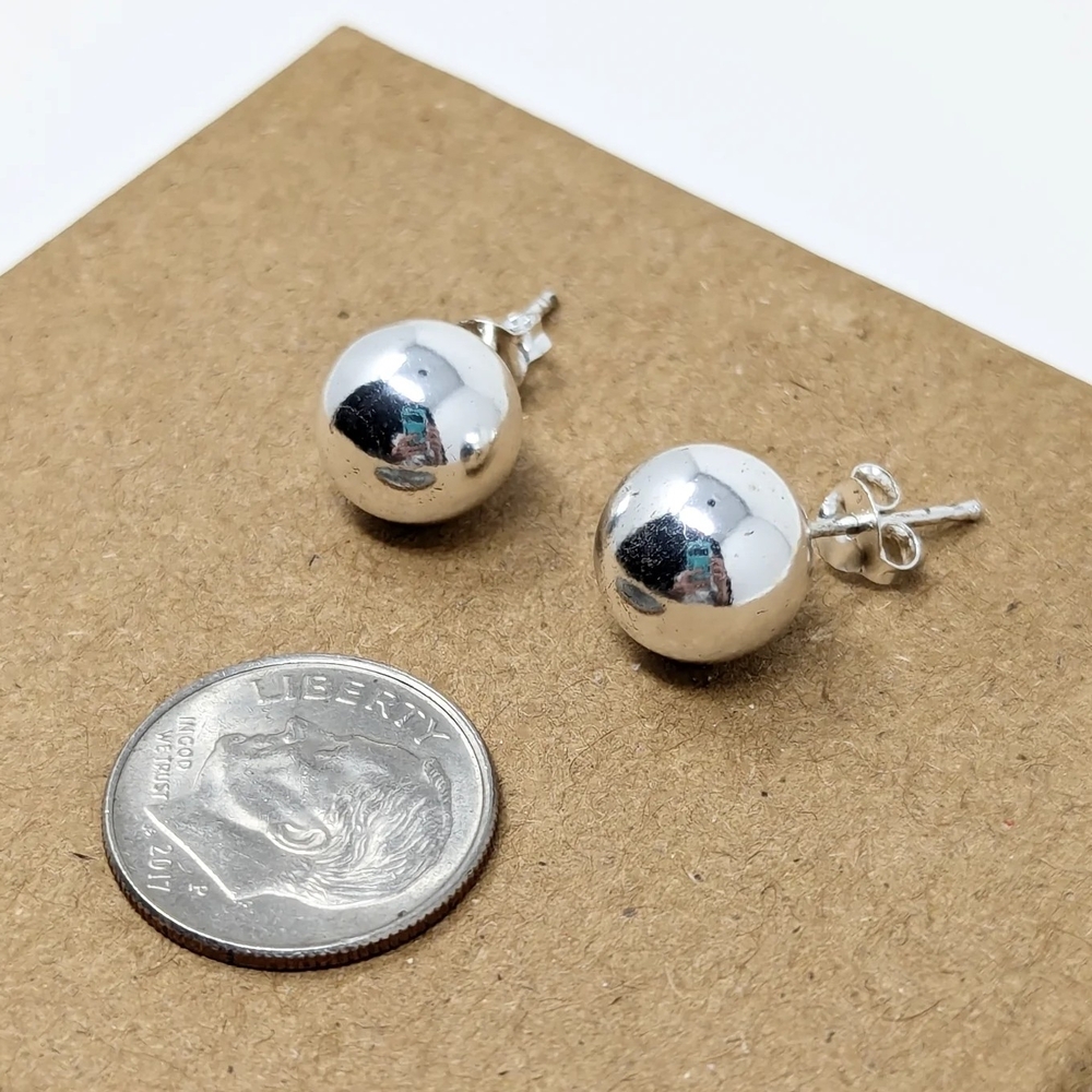 Sterling Silver 925 Hollow Sphere Ball Stud Earrings Vintage
